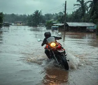 motociclista engolido por água